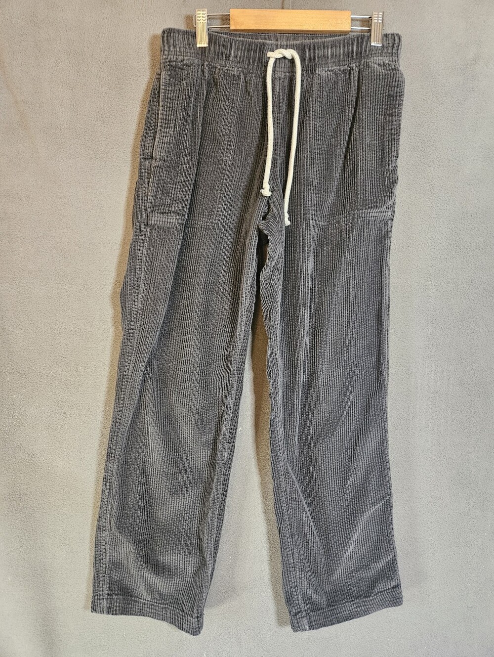 Aerie Womens XS Corduroy Pants Gray Drawstring Straight Leg Grunge Skater